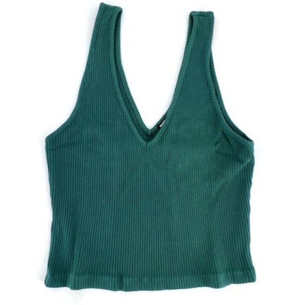 NWT Monrow Gal Green Brushed V Neck Tank Top Medium ribbed